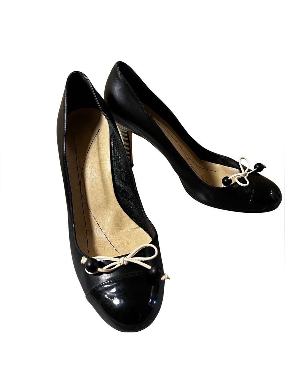 Kate Spade Leather Round Toe Pumps Honey Bee Inspired Sz 8 $268 Unique Limited - Picture 1 of 4